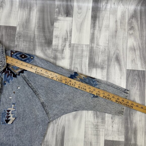 ✅VTG ApacheJean Jacket Womans M Acid Washed Puff Paint Shoulder Pads Retro Aztec - Picture 8 of 12